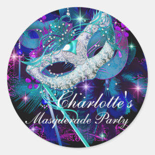 Blue & Lila Mask Masquerade Party Sticker