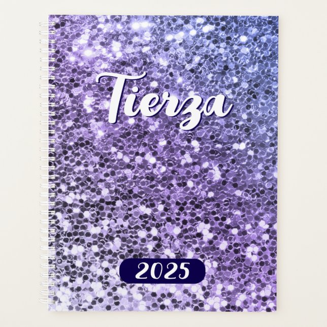 Blue Lila Ombre Chunky Glitzer Personalisiert 2025 Planer (Vorderseite)
