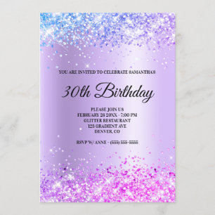 Blue Lila Pink Ombre Funkelnd Glitzer Satin Foil Einladung