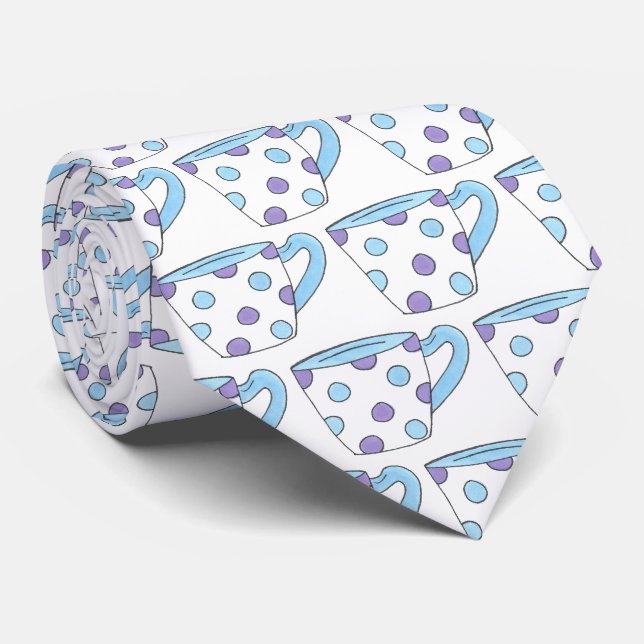 Blue Lila Polka Dot Teacup Tea Time Cup Party Krawatte (Gerollt)
