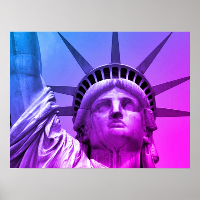 Blue Lila Pop Art Statue of Liberty New York Poster (Vorne)