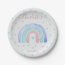 Blue Lila Rainbow First Birthday Pappteller