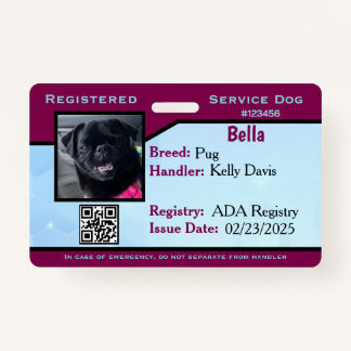 Blue/Lila Service-Hund-ID-Abzeichen Ausweis