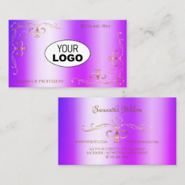 Blue Lila Shimmering Gold Verzierte Ecken mit Logo Visitenkarte