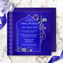 Blue Lila Silver Henna Mehndi Wedding Einladung
