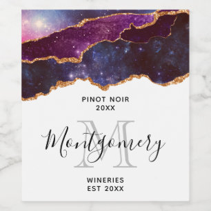 Blue & Lila Space & Stars Agate Weinwanderwege Men Weinetikett