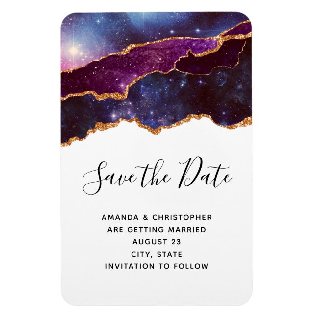 Blue & Lila Space & Stars Hochzeit retten das Datu Magnet (Vertikal)