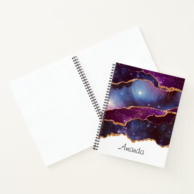 Blue & Lila Space & Stars mit Gold Ribbon Editor Notizbuch (Innenseite)