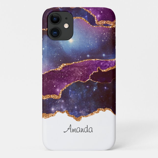 Blue & Lila Space & Stars mit Goldband Case-Mate iPhone Hülle (Rückseite)