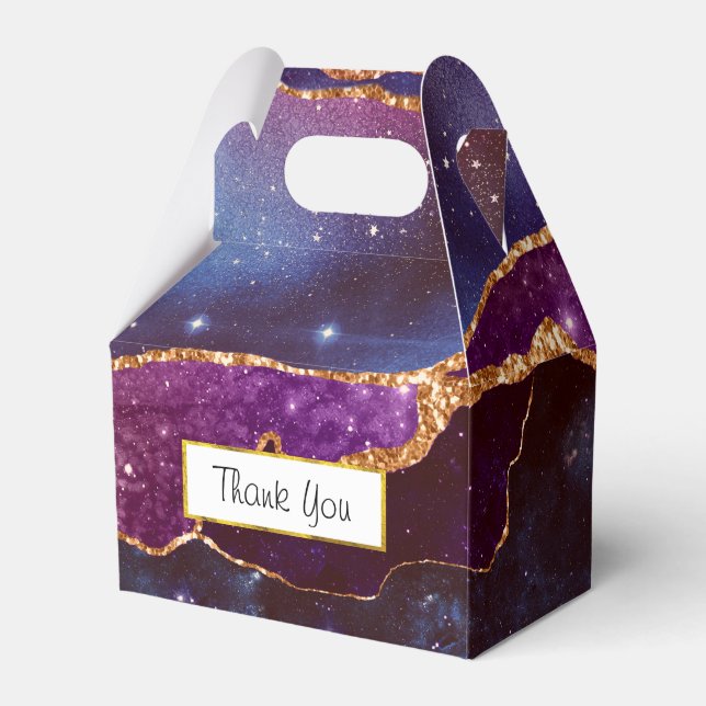 Blue & Lila Space & Stars mit Goldband Geschenkschachtel (Vorderseite)