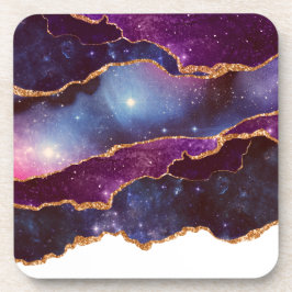 Blue & Lila Space & Stars mit Goldband Getränkeuntersetzer
