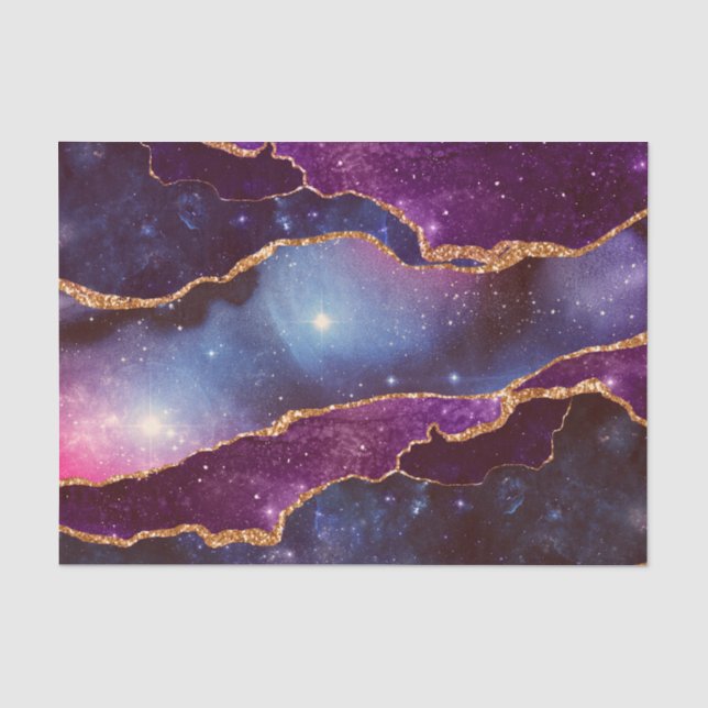 Blue & Lila Space & Stars mit Goldband Seidenpapier (Vorderseite)