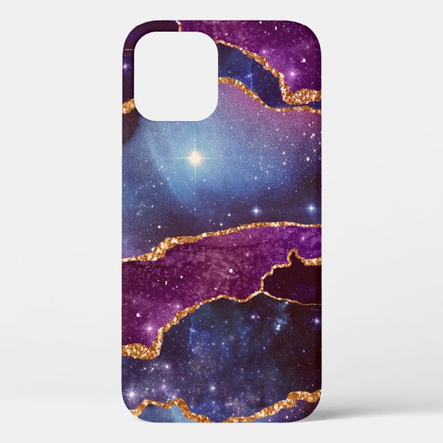 Blue & Lila Space & Stars Modern Agate Case-Mate iPhone Hülle (Rückseite)
