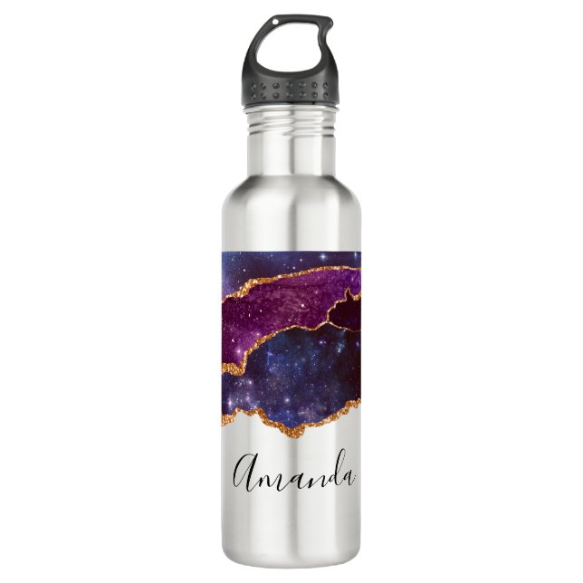 Blue & Lila Space & Stars Modern Agate Edelstahlflasche (Vorderseite)