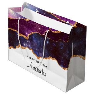 Blue & Lila Space & Stars Modern Agate Geburtstag Große Geschenktüte