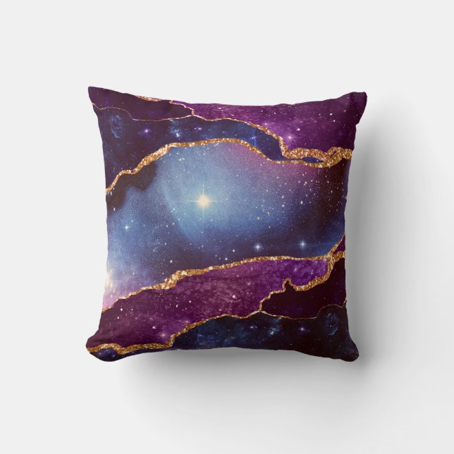 Blue & Lila Space & Stars Modern Agate Kissen (Vorderseite)
