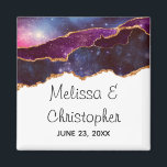 Blue & Lila Space & Stars Moderne Agate Wedding Magnet<br><div class="desc">Ein Hochzeitsmagnet mit abstraktem Design mit blauen und lila Schichten,  dazwischen Imitaten mit Goldfolienbändern.</div>