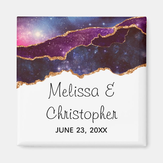 Blue & Lila Space & Stars Moderne Agate Wedding Magnet (Vorne)