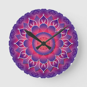 Blue Lila Traditional Mandala Design Runde Wanduhr