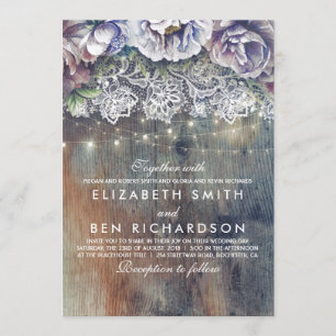 Blue Lila und Plum Vintage Blumenhochzeit Einladung