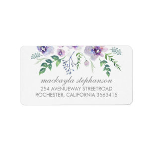 Blue Lila Watercolor Blume Hochzeit Adressaufkleber