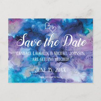 Blue Lila Watercolor Hochzeit Sichern Sie das Datu Postkarte
