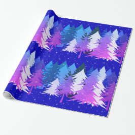 Blue Lila White Christmas Trees Stars Snow Blue Geschenkpapier