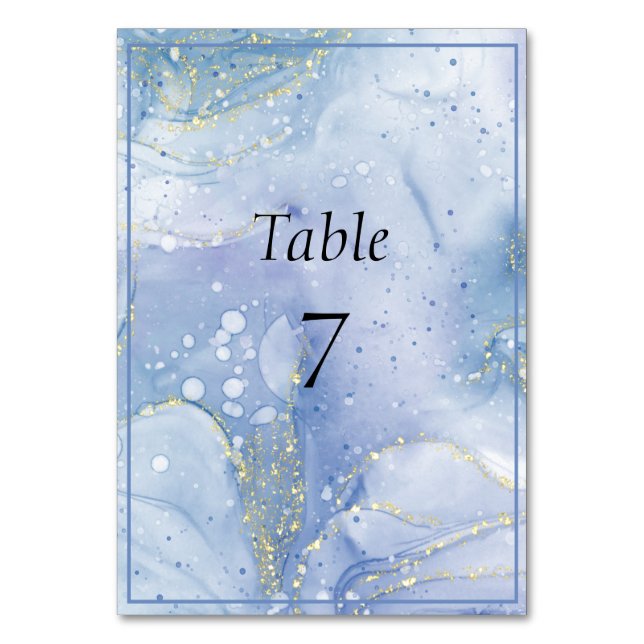 Blue Lila White Gold Glitzer Tischnummer (Vorderseite)