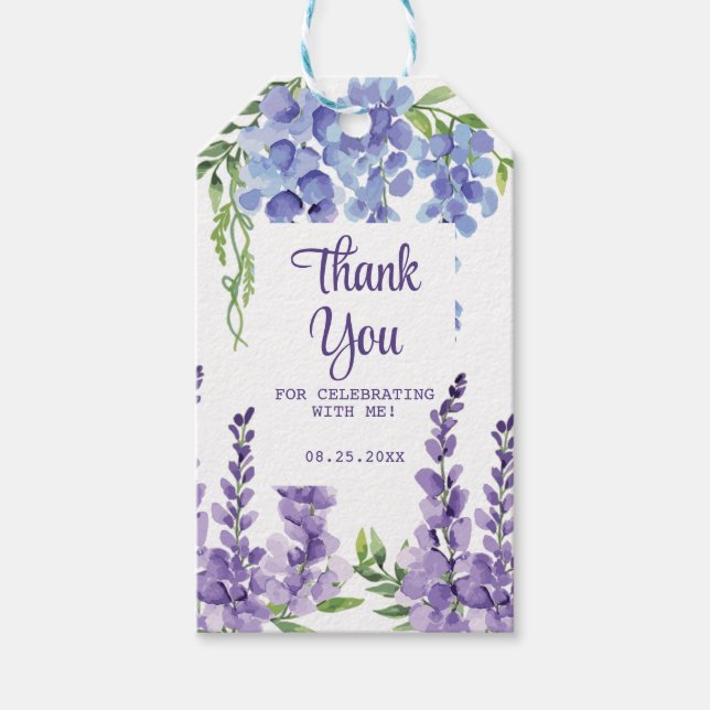 Blue Lila Wisteria Floral Greenery Vielen Dank Geschenkanhänger (Vorderseite)