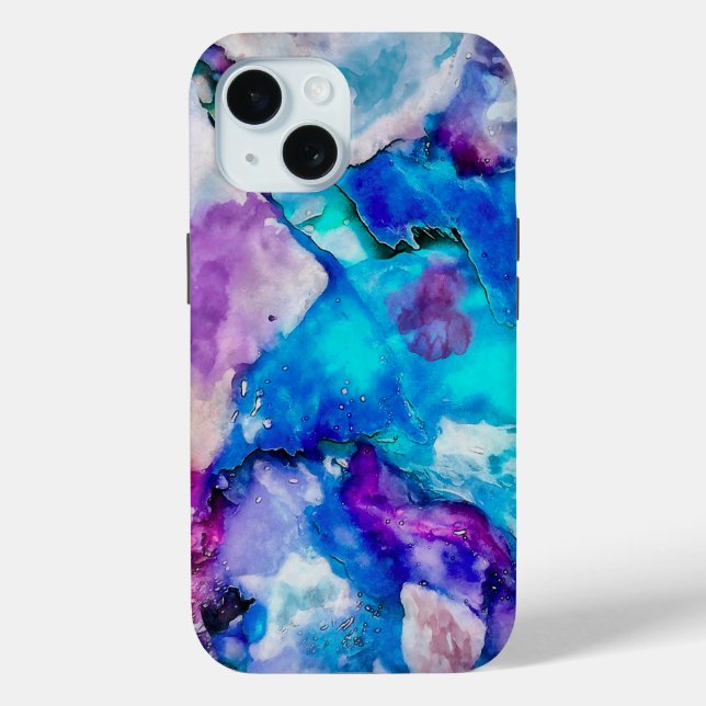 Blue Lilac Aquamarine Abstrakte Wasserfarbe Case-Mate iPhone Hülle (Rückseite)
