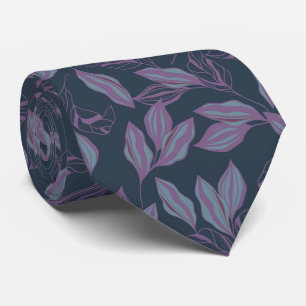 Blue Lilac Stilisierte Blätter Pattern Necktie Krawatte
