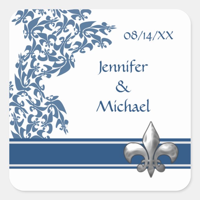 Blue Lilie Damask Muster Wedding Stickers (Vorderseite)