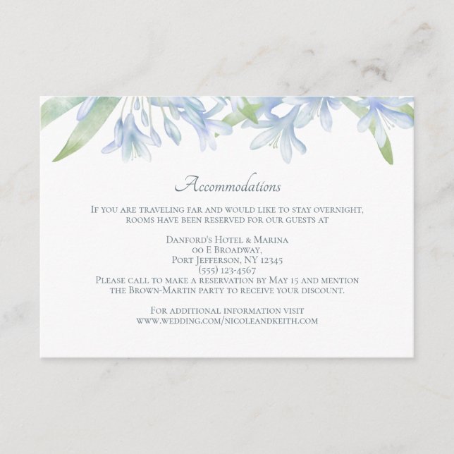Blue Lilies Watercolor Wedding Begleitkarte (Vorderseite)
