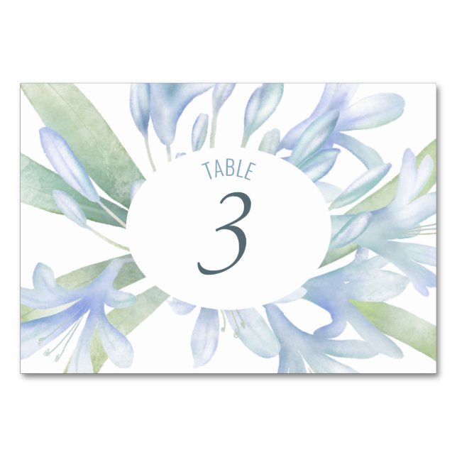 Blue Lilies Watercolor Wedding Tischnummer (Vorderseite)