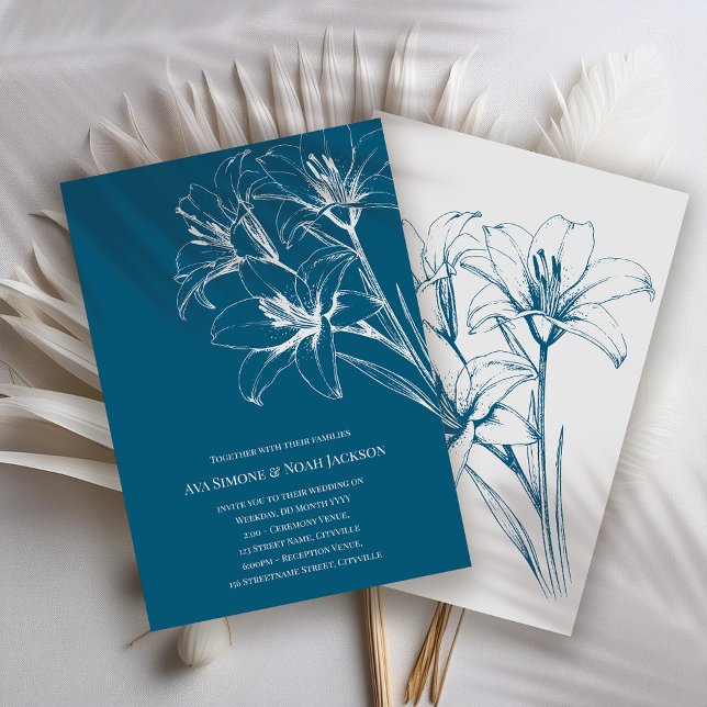 Blue Lily Kontur Blue Wedding Einladung (Von Creator hochgeladen)