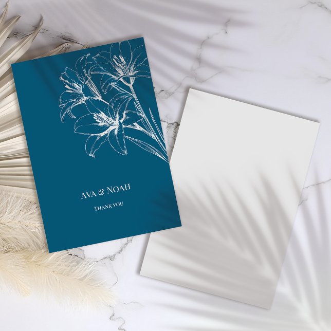 Blue Lily Kontur Wedding Dankeskarte (Von Creator hochgeladen)