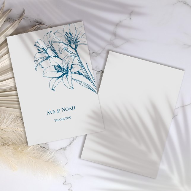 Blue Lily Kontur Wedding Dankeskarte (Von Creator hochgeladen)