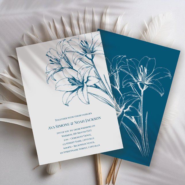 Blue Lily Kontur Wedding Einladung (Von Creator hochgeladen)