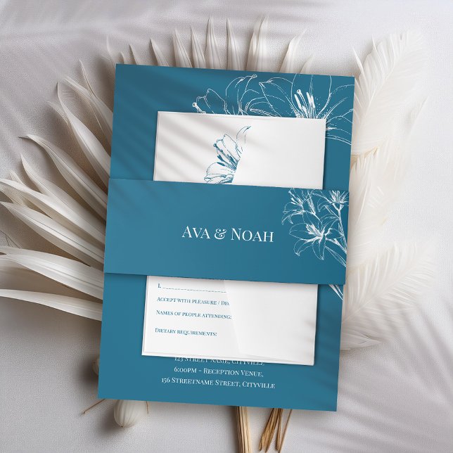 Blue Lily Kontur Wedding Einladungsbanderole (Von Creator hochgeladen)