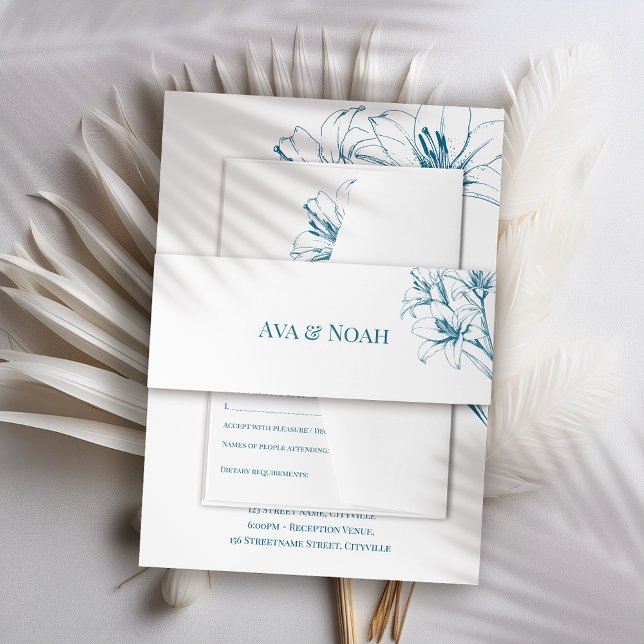 Blue Lily Kontur Wedding Einladungsbanderole (Von Creator hochgeladen)