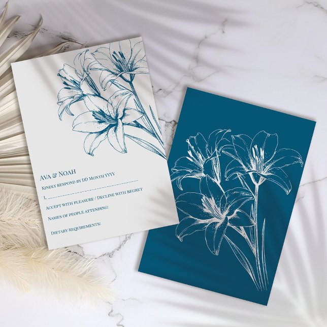 Blue Lily Kontur Wedding RSVP Karte (Von Creator hochgeladen)