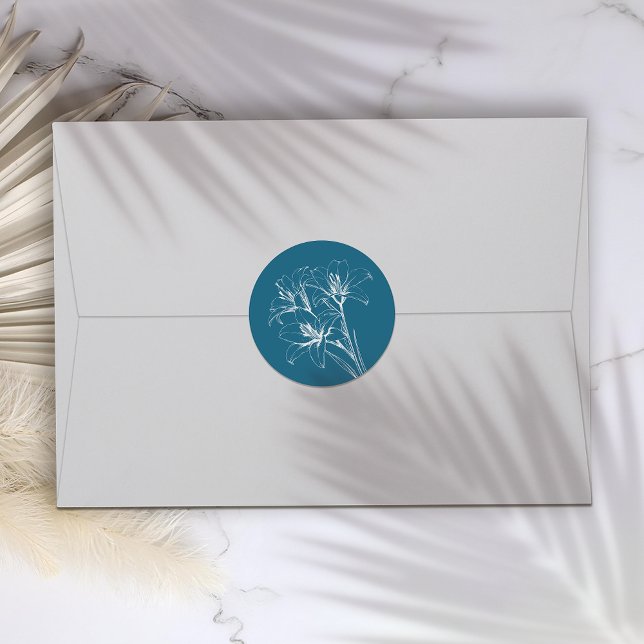 Blue Lily Kontur Wedding Runder Aufkleber (Von Creator hochgeladen)