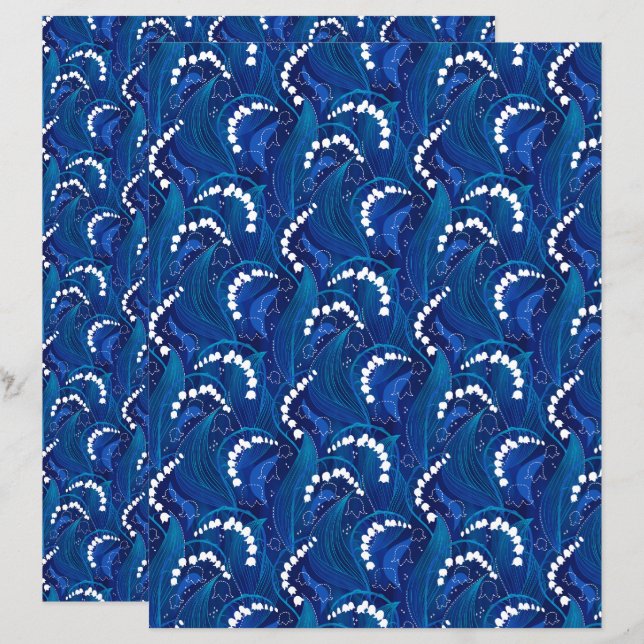Blue Lily of the Valley Floral Scrapbooking Paper (Vorne/Hinten)