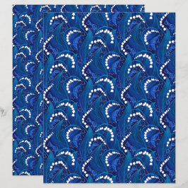 Blue Lily of the Valley Floral Scrapbooking Paper