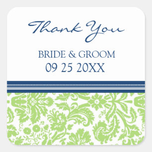 Blue Limon Damask Vielen Dank Gastgeschenk Hochzei Quadratischer Aufkleber