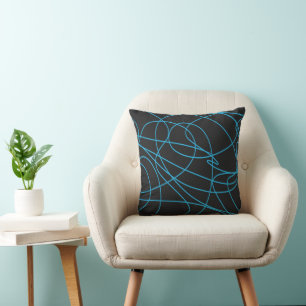 Blue Line Art on Black Kissen