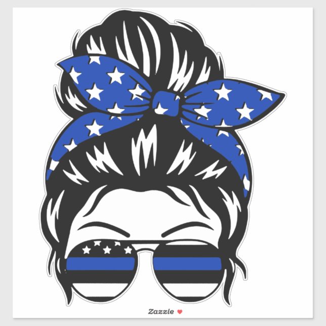 Blue Line Bandana und Brille mit Messy Bun Aufkleber (Blatt)