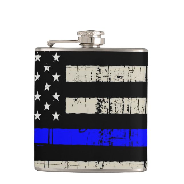 Blue Line Flag-Funktion Unterstützung für Amerika  Flachmann (Vorderseite)