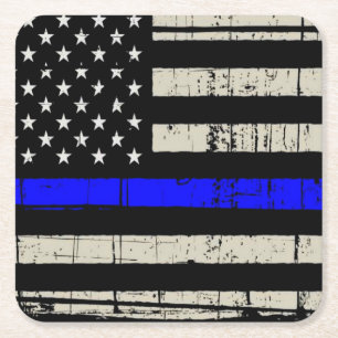 Blue Line Flag-Funktion Unterstützung für Amerika Rechteckiger Pappuntersetzer