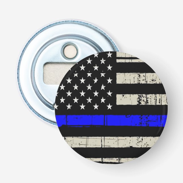 Blue Line Flag Poilice Support American USA Flaschenöffner (Vorderseite)